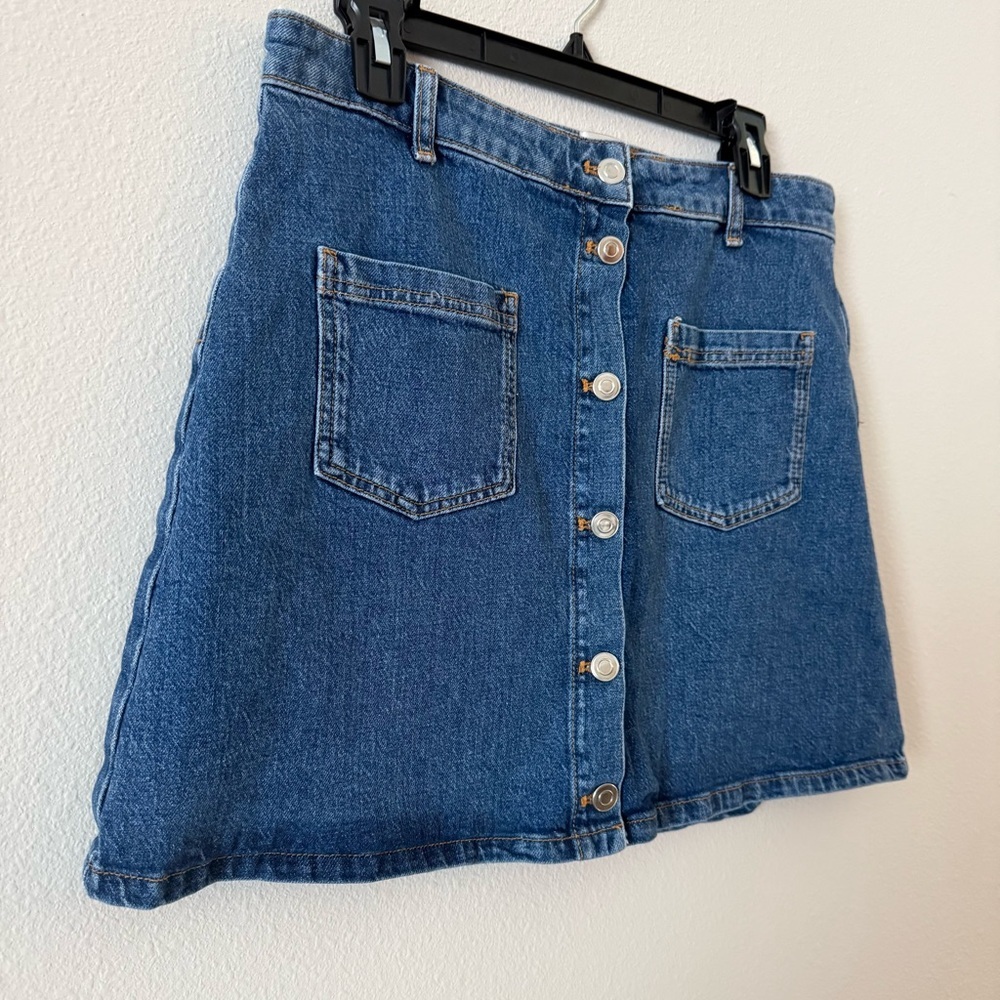 Anthropologie Maeve Button-Front Mini Denim Skirt with Pockets Size 14 - Picture 2 of 5
